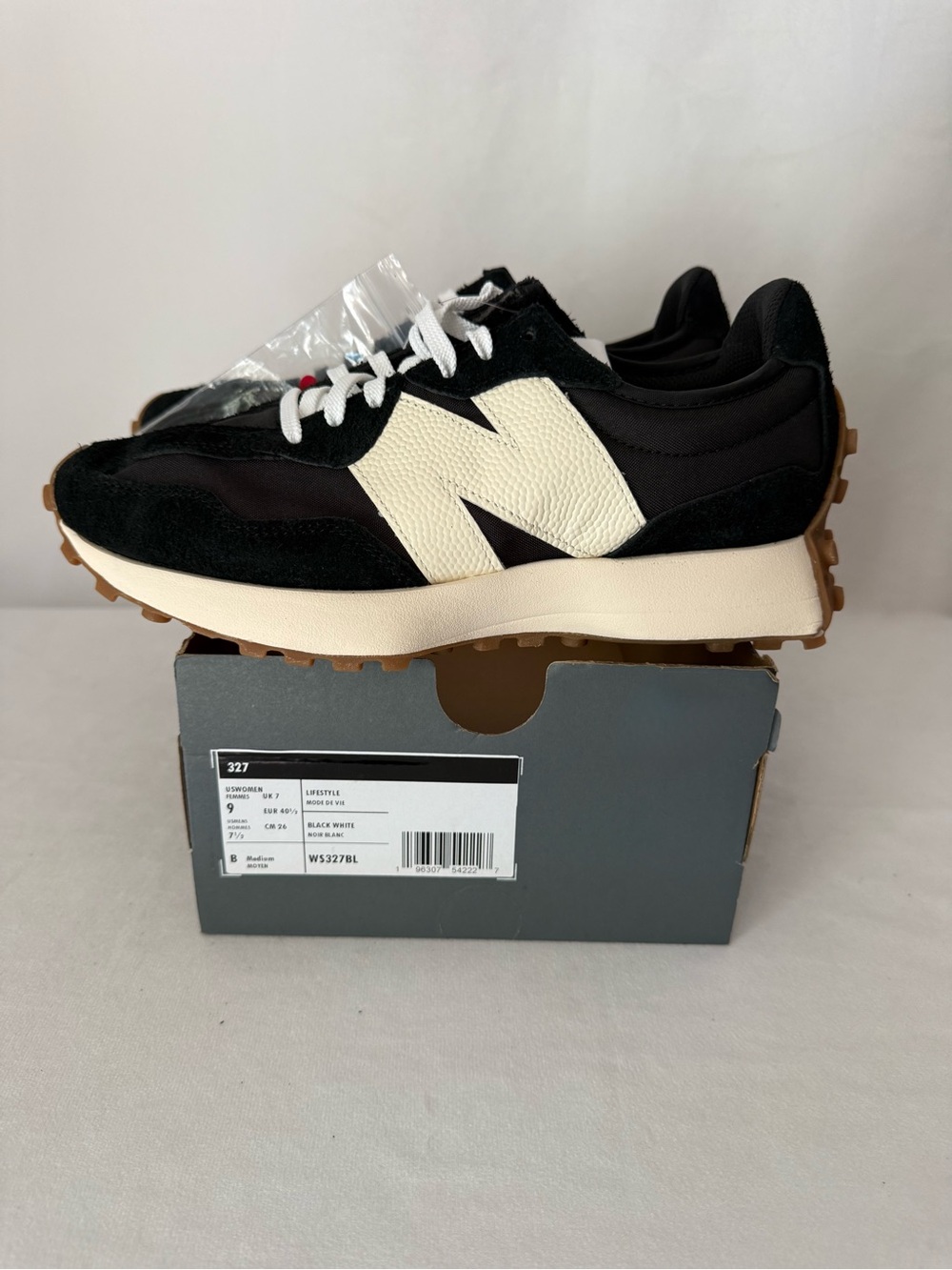 Womens New Balance 327 Black with white and mineral red Shoes
